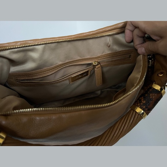 Lightly Used Michael Kors Brown Leather Handbag With Python Zipper Pull Accents - Picture 6 of 11